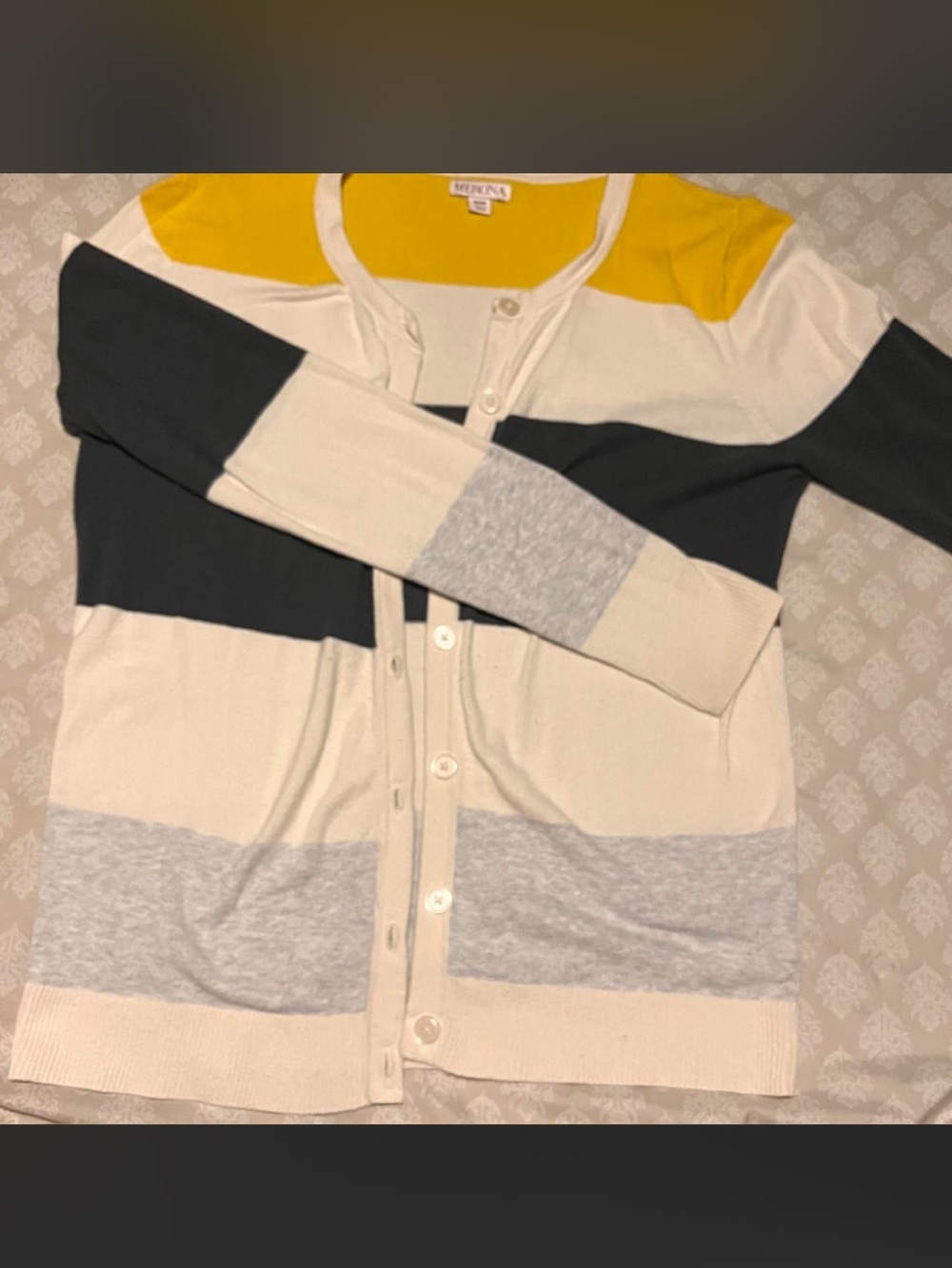 Merona yellow , Black & Cream Striped Button-Up Cardigan